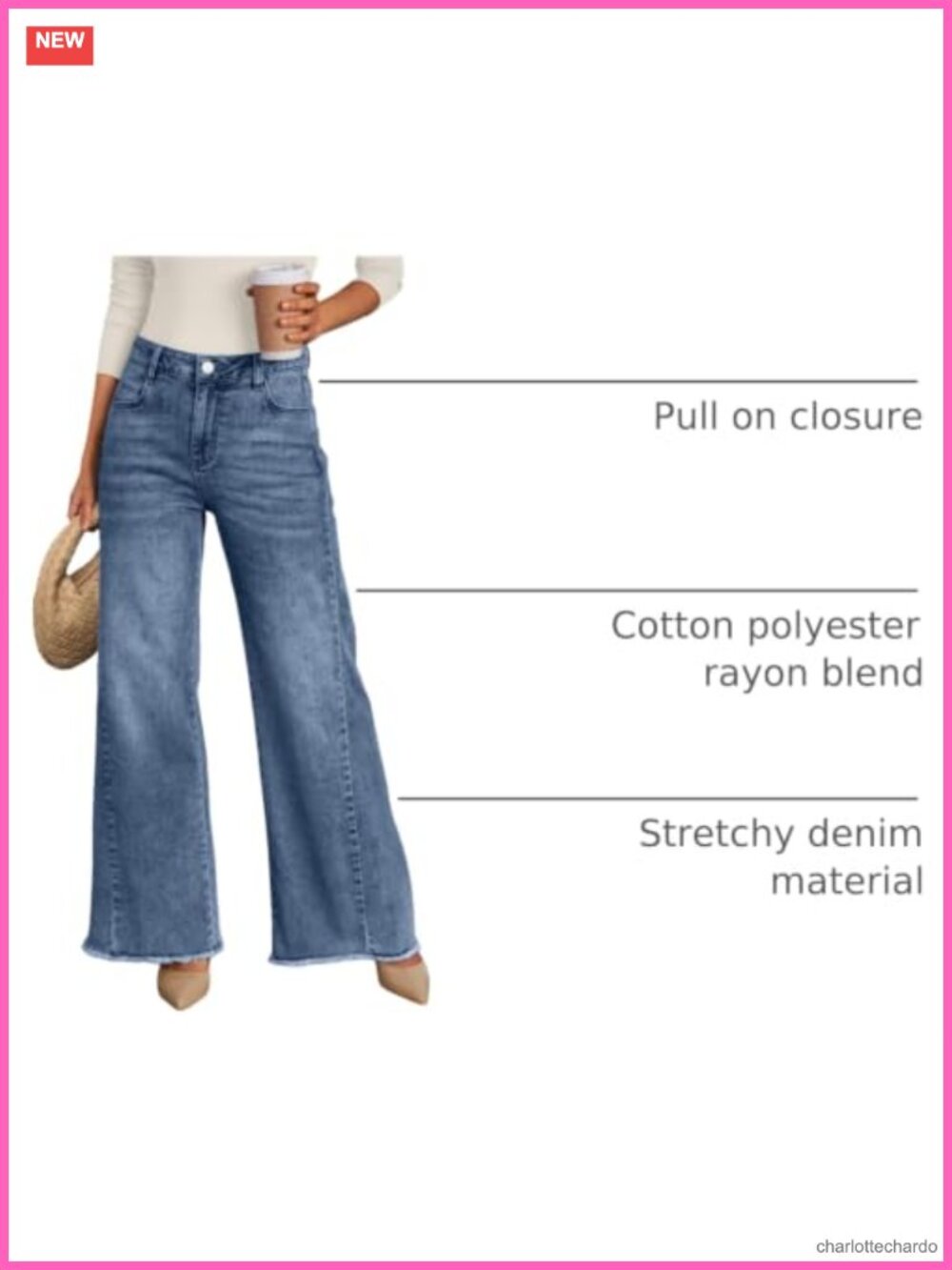 Wide Leg Jeans Raw Hem Loose Fit Retro Flare Denim Pants - Picture 3 of 6
